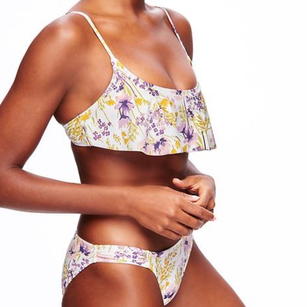 Old Navy Ruffle Bikini SET Top & Bikini Bottom Brief Purple Floral Women’s M